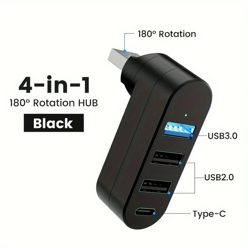 Hub USB 3.0 a 4 porte 90 ° 180 ° Trasferimento dati di alimentazione USB A 1 USB C ruotabile per laptop, auto, iMac, MacBook Air Pro, PC Adapte: verde