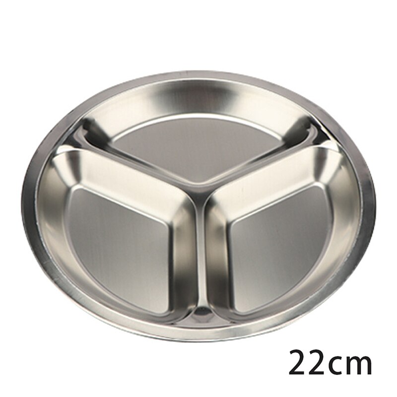 Stainless Steel 3 Sections Round Divided Dish Snack Dinner Plate Diameter 22cm/24Cm: A