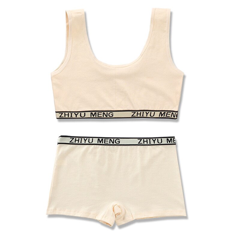 Conjunto de sujetador para estudiante, chaleco de pubertad, sujetadores y Color sólido para niñas, Color sólido, para niños de 8 a 14 años, Hipster, , 1 Juego: Beige