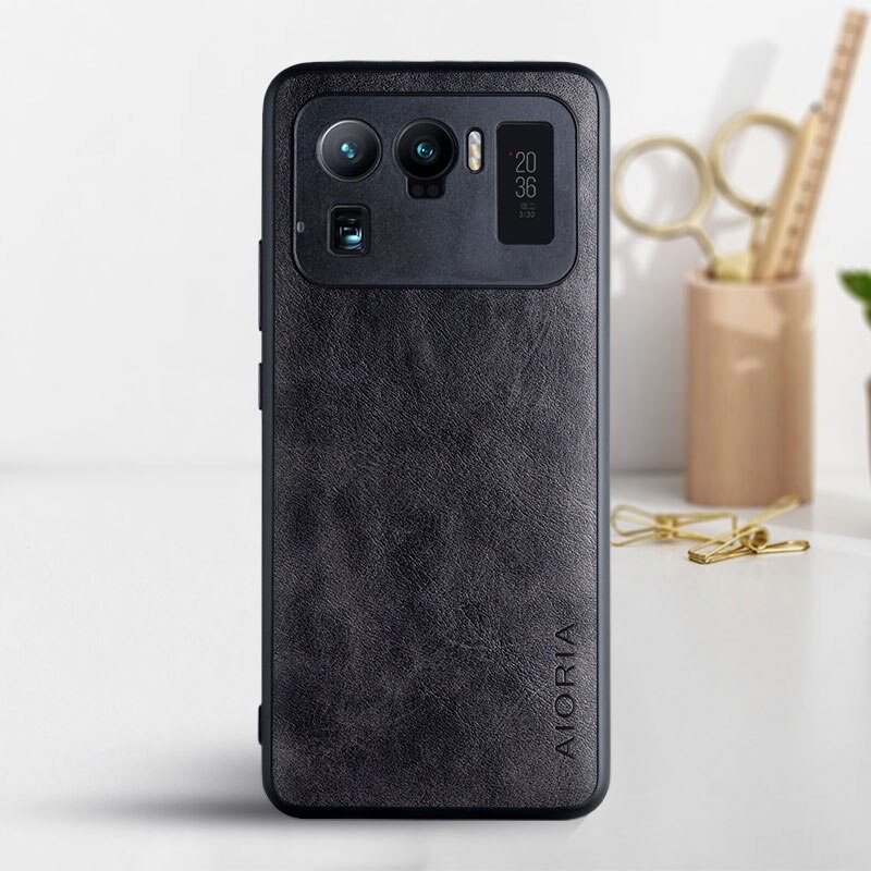 Telefoon Case Voor Xiaomi Mi 11 Ultra Coque Luxe Vintage Leather Skin Covers Voor Xiaomi Mi 11 Ultra Case Funda Capa: black