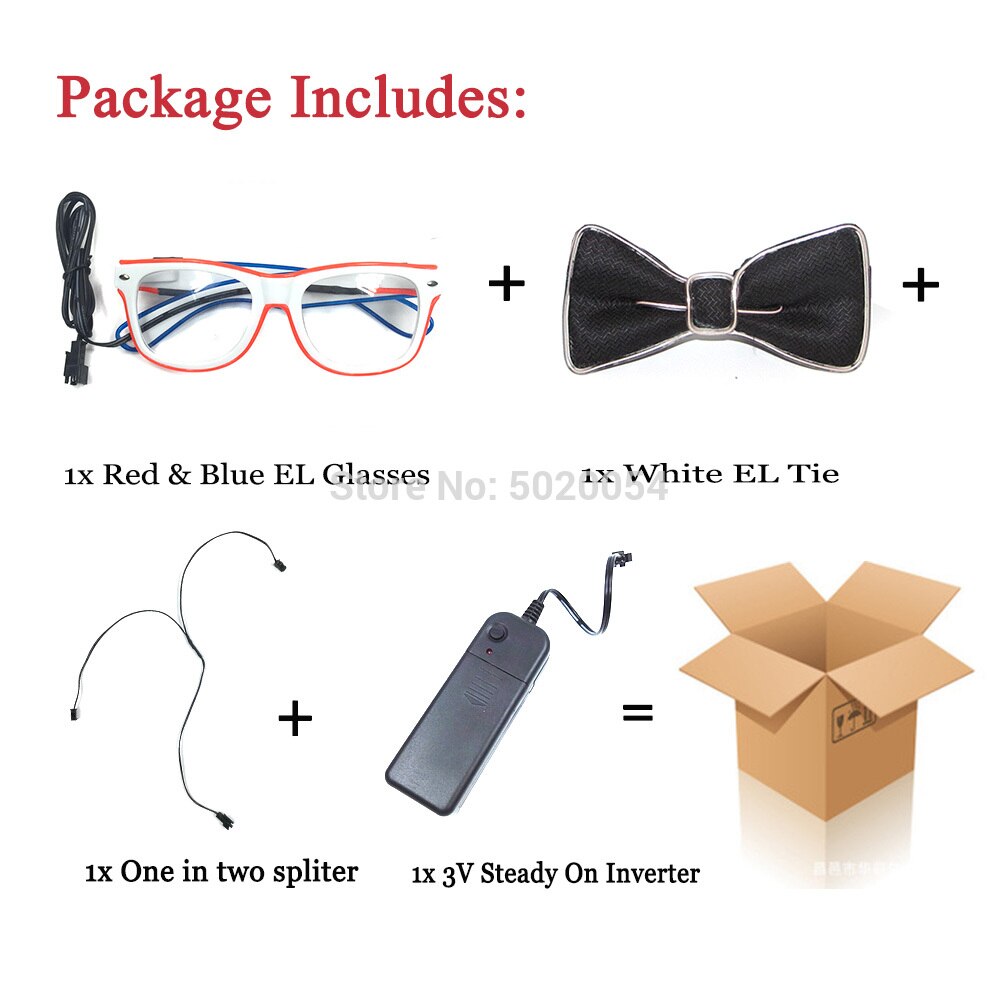 Juego de pajarita brillante con gafas EL combinadas de colores dobles para iluminar los lazos de los hombres gafas de sol luminosas Led brillantes para Halloween: Color-G