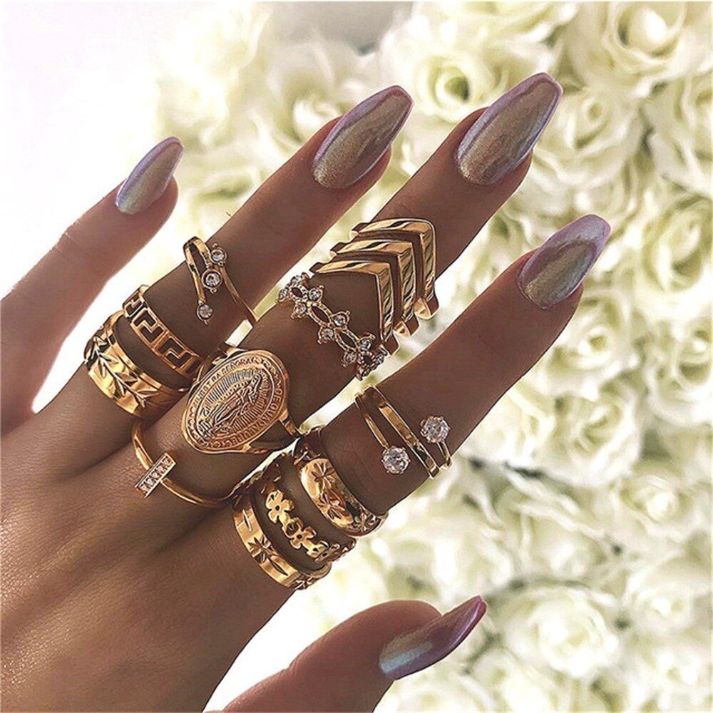 10 Stijlen Vintage Gold Knuckle Rings Set Voor Vrouwen Punk Resin Stone Midi Vinger Ringen Vrouwelijke Turkse Boho Sieraden Bague femme: Big Maria