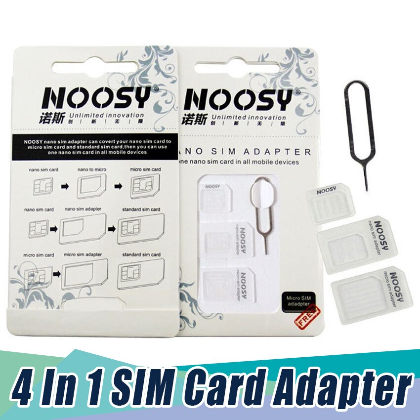 Adaptador de tarjeta Nano Sim 4 en 1 Noosy + adaptador de tarjetas Micro Sim + adaptador de tarjeta SIM estándar con pin de expulsión para Iphone samsung 300set