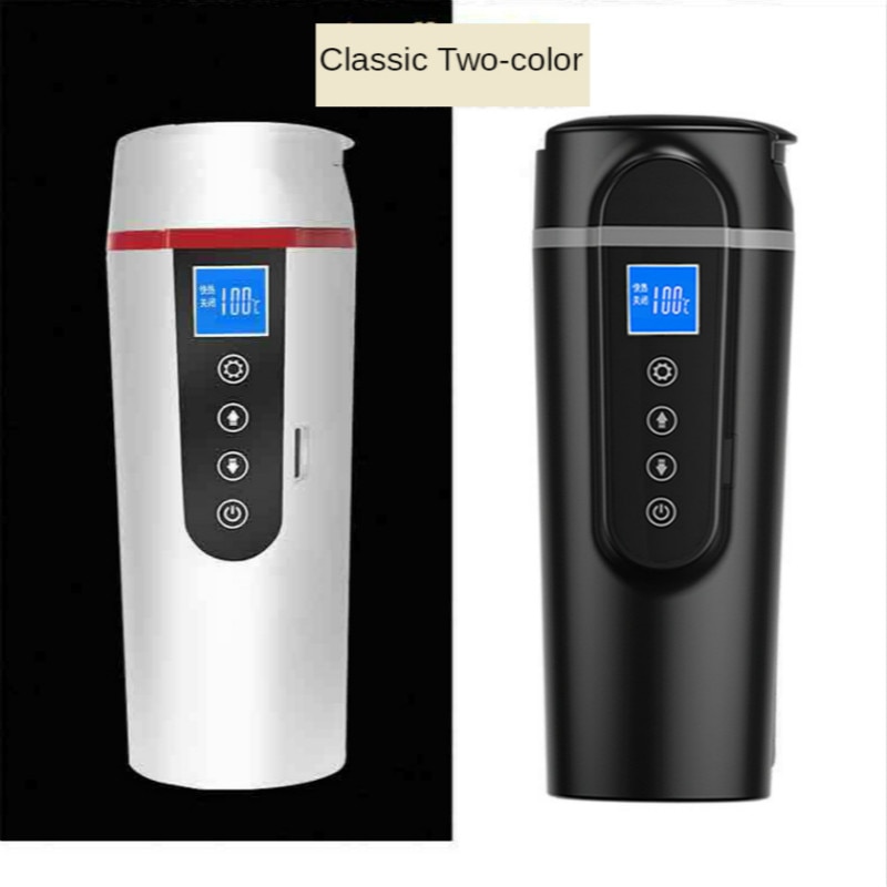 Tasse chauffante Portable en acier inoxydable pour voiture, 420ml, 12V/24V, avec écran LCD, pour eau et café, lait, thé