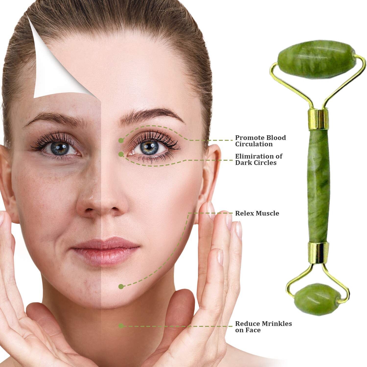 3 Pieces Jade Roller Facial Ridged Roller Kits Ski... Grandado