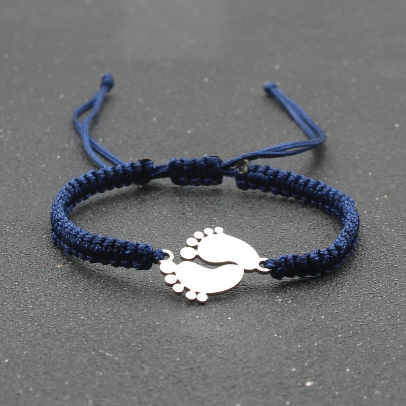 Bransoletka amulet ze stali nierdzewnej para urocza mała stopa szczęście czerwona nić plecione bransoletki i Bangles dla kobiet mężczyzn biżuteria mankiet: Navy