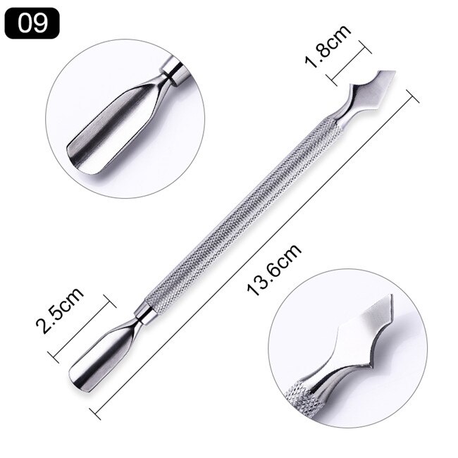Empujador de cutículas de doble punta de acero inoxidable, producto para eliminar la piel muerta, pedicura, cuidado de las uñas, 1 ud.: MULTI