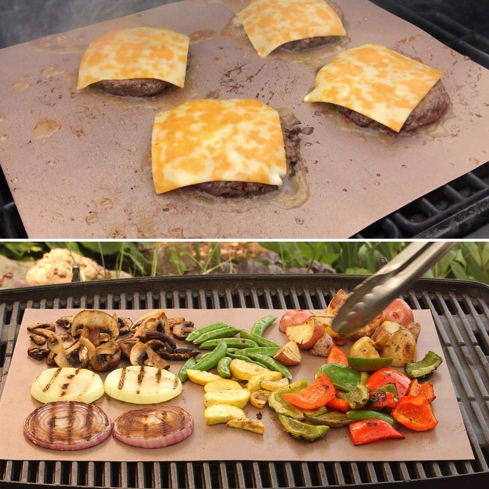 Copper Grill Mat Heavy Duty BBQ Grill Mats Non Stick BBQ Grill Baking Mats Reusable Easy to Clean Barbecue Grilling Accessories