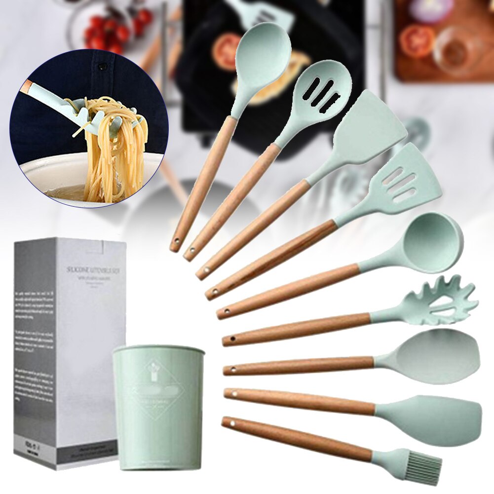 Newly Silicone Kitchen Utensil Set Non-stick Silicone Cooking Tools Kitchenware Storage Holder VA88