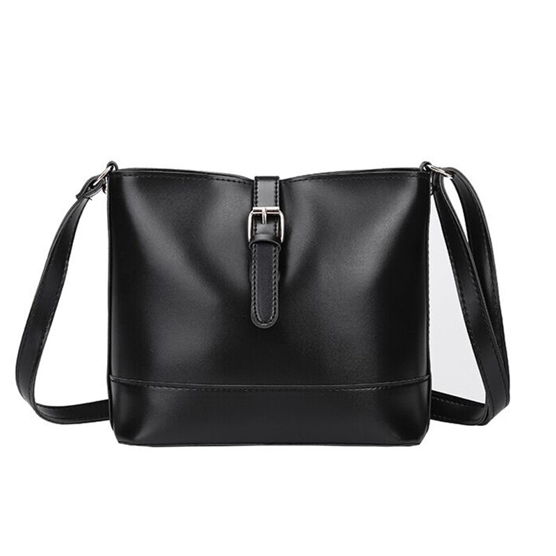 Vintage PU Leather Bucket Bags for Women Small Simple Crossbody Bag Female Belt Decoration Shoulder Messenger Bag Handbags