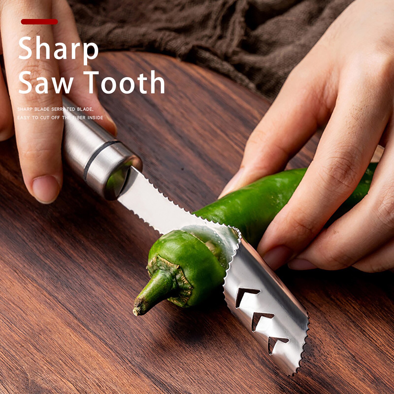 Rvs Fruit Peper Corer Tiger Skin Groene Peper Zaaimachine Multifunctionele Core Remover Keuken Gadget C50