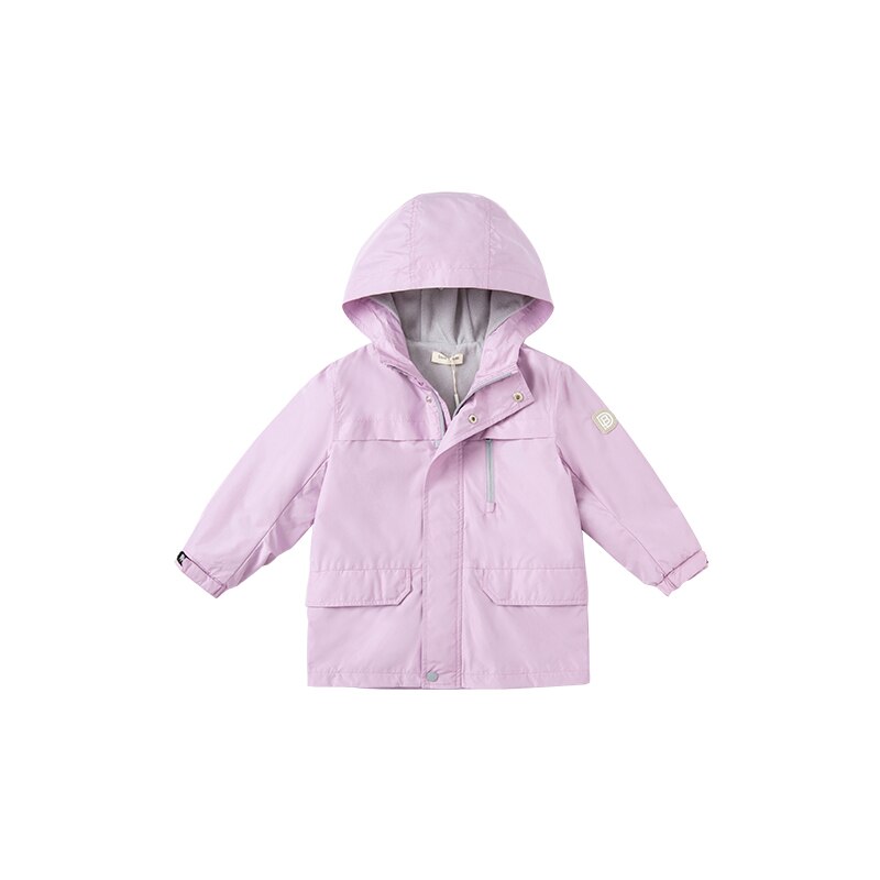 DKH18218 dave bella winter kids unisex jacket soild button pockets hooded coat children outerwearar: gray purple / 9Y(140cm)