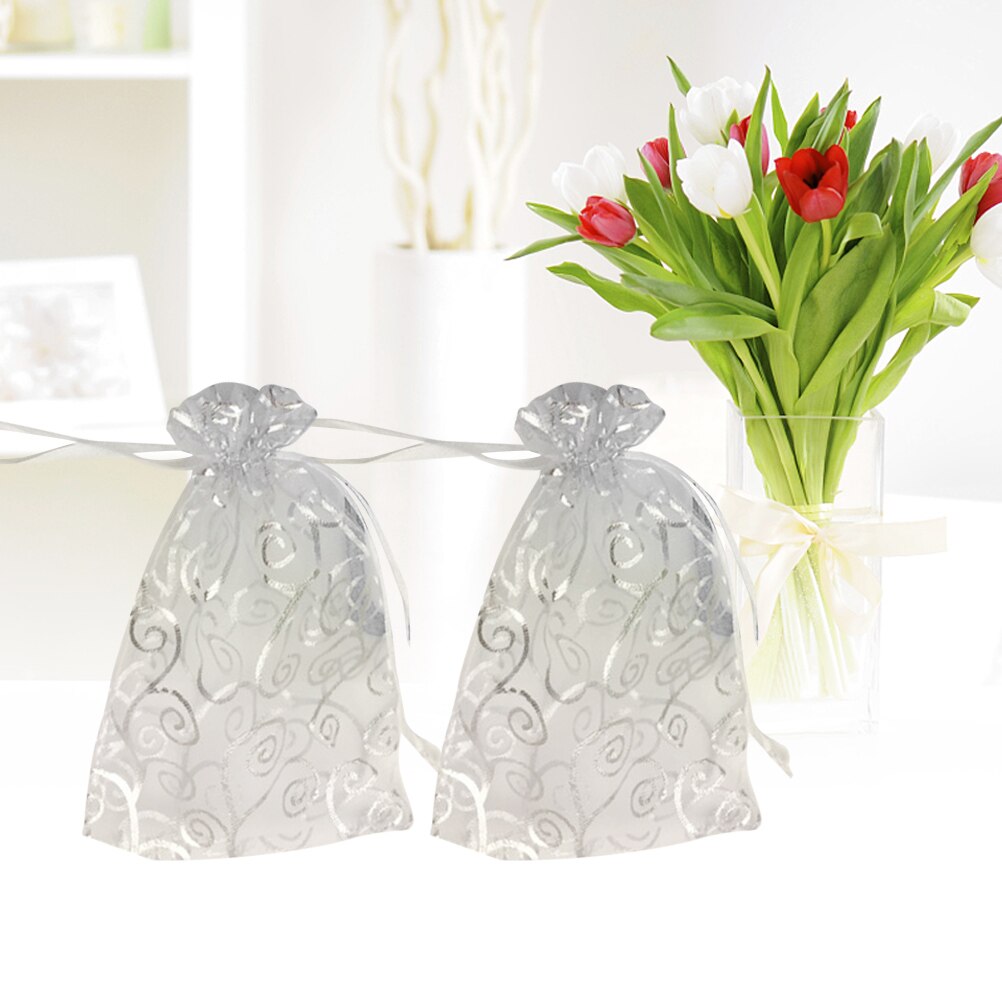 50 stücke Taschen schier Kordelzug Dekorative Organza Rattan aufbringen Mini Favor Schmuck Süssigkeit Taschen Beutel für Hochzeit Party