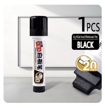 20mm extra grande capacidade cabeça larga apagável tinta-automática marcador de quadro branco escritório papelaria caneta de placa à base de água: green