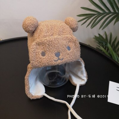 Baby cartoon berenmuts, peuter wollen muts met oorkleppen, baby winter warme muts: Bruin