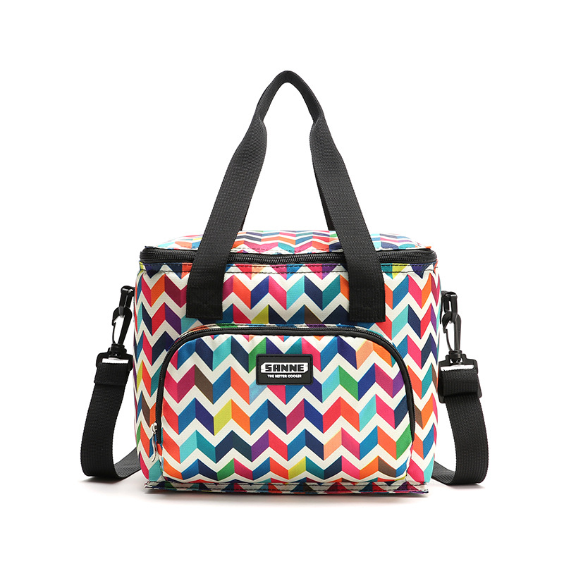 Oxford Double Layer Cooler Lunch Bag Printed Insulated Thermal Food Picnic Handbag Portable Shoulder Lunch Box Tote: waves