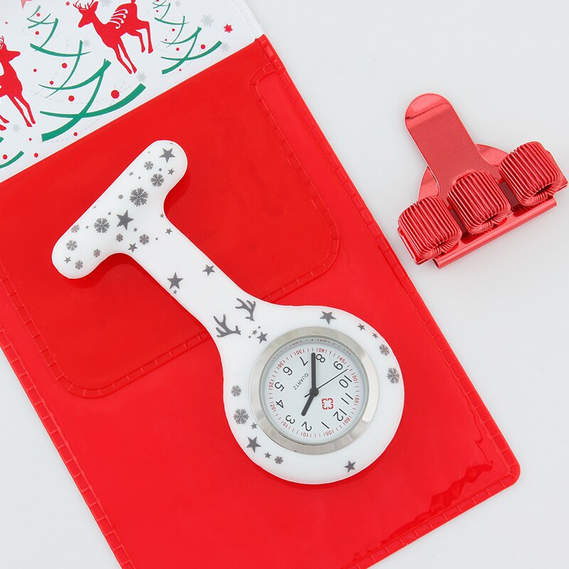 God jul silikon brosch klocka sjuksköterska fob klocka omvårdnad quartz pennklämmor läkare sjuksköterskor dedikerad pennväska praktisk