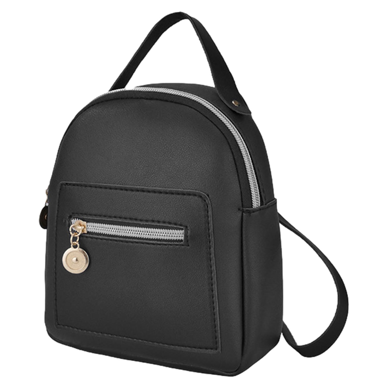 Mochila de couro bonito estilo universitário bolsa mensageiro conversível bolsa de ombro com zíper senhora menina ao ar livre casual mini mochila pu: Preto