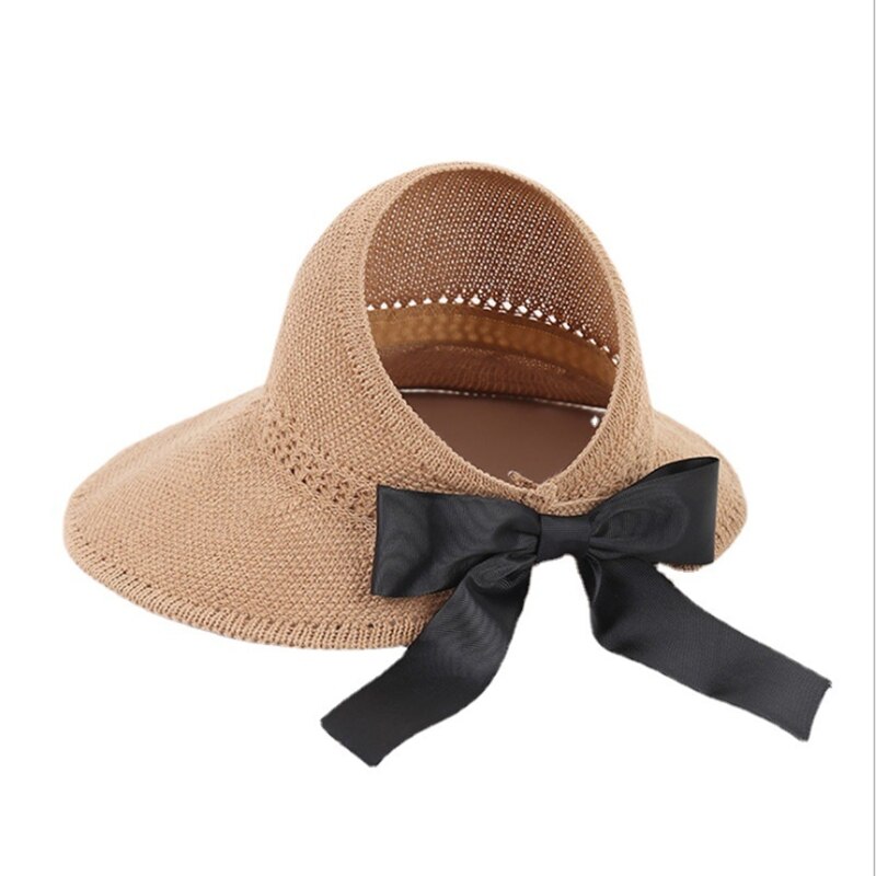 Sombrero de playa con lazo para mujer, gorra de ala ancha plegable, protección solar, visera vacía