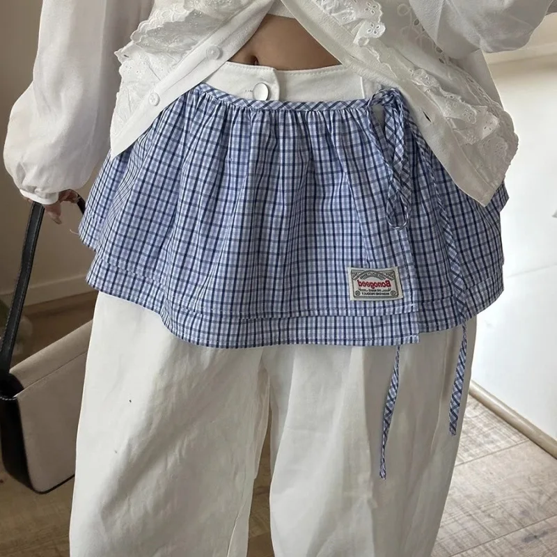 Koreansk retro fjärilshalkkjol med skärp i ett stycke, överlappande, gardin, ren färg, utan dekoration, puffig kjol