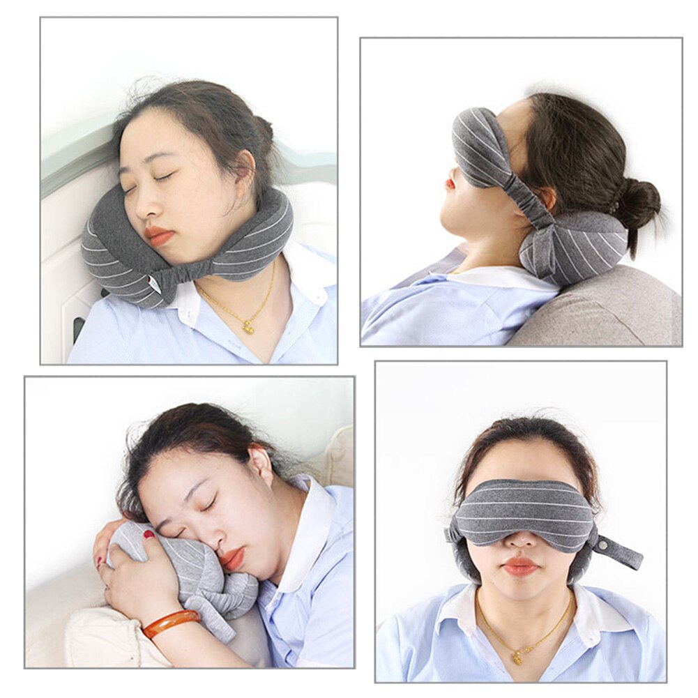 Katoen 2 In 1 Grey Reizen Nekkussen & Oogmasker & Opbergtas Met Handvat Oogmasker Reizen Kussen draagbare Reizen Kantoor Rust