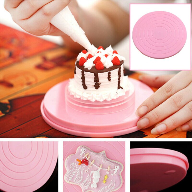 Faroot 14CM Cake Decorating Rotating Turntable Display Stand Icing Baking Cookies Cafe Bra Pink Kitchen Tools