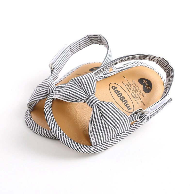 New2020 Summer Baby Girls Sandal Cute Bow Striped Breathable Anti-Slip Shoes Sandals Toddler Soft Soled Shoes 0-18 Months