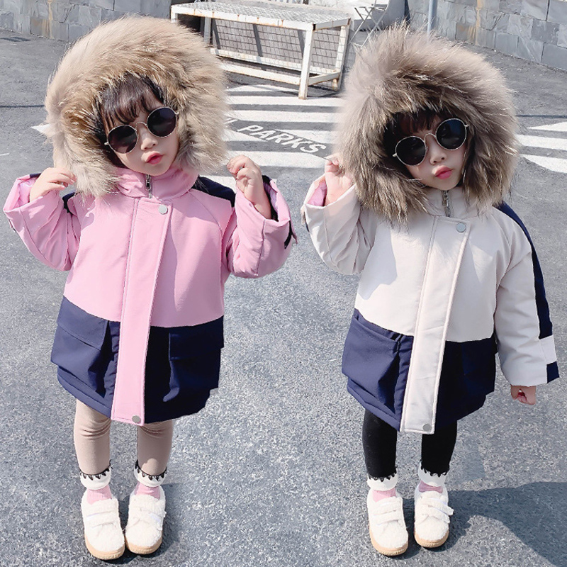 -30 kall vinter nyfödd flicka kläder outfits pälskrage dun bomull kappa för spädbarn flicka kläder tjocka jackor parkas