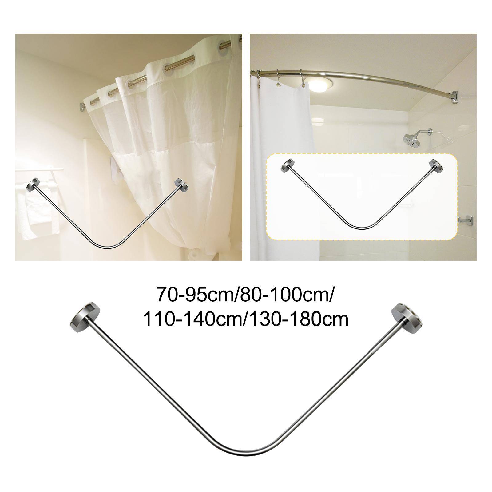 Bathroom Curved Shower Curtain Rod Without Punching l-Shaped Semi-u-Shaped Telescopic Shower Rod Stainless Steel Fan-shaped Rod