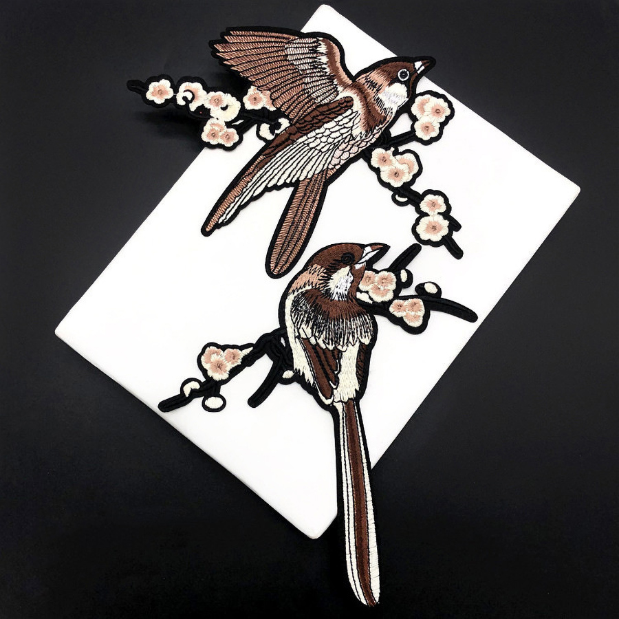 Vogel Geborduurde Patches Ijzer op Naaien Parches voor kleding applique borduurwerk DIY Levert Ambachten Sticker 1 Paar FSD06