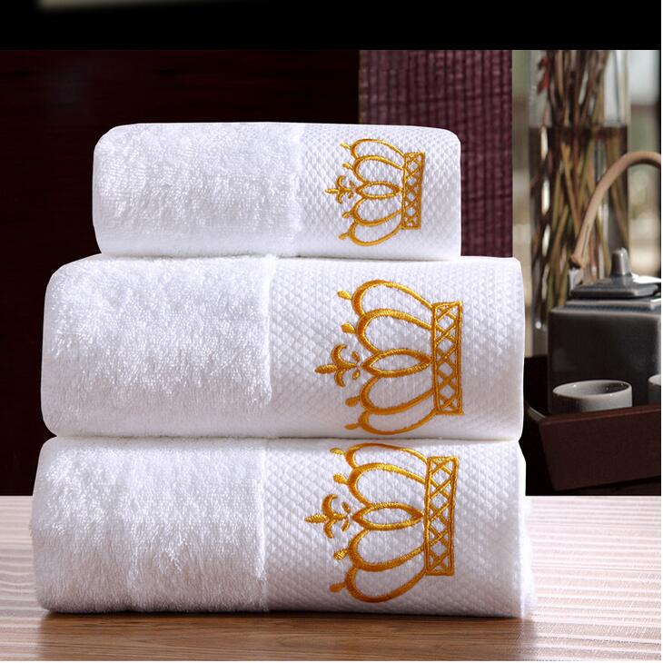Juego de 3 uds de toallas de baño de algodón de lujo, juego de toallas de playa bordadas en color blanco, Toallas Hotel