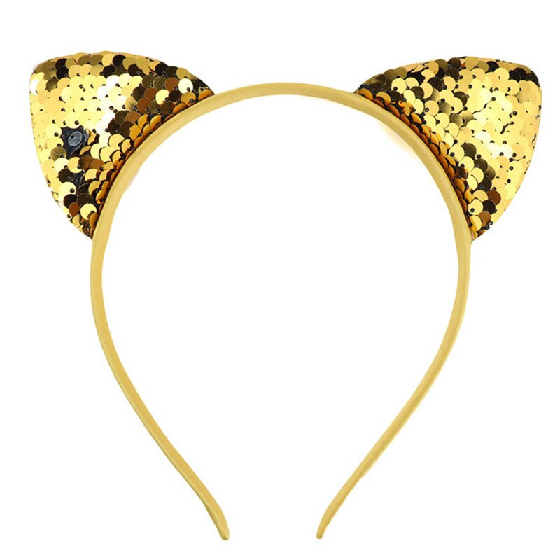 Paillettes réversibles oreilles de chat bandeau brillant chat oreille cheveux cerceaux mignon Bling bandeau cheveux accessoires pour femmes filles quotidien andParty