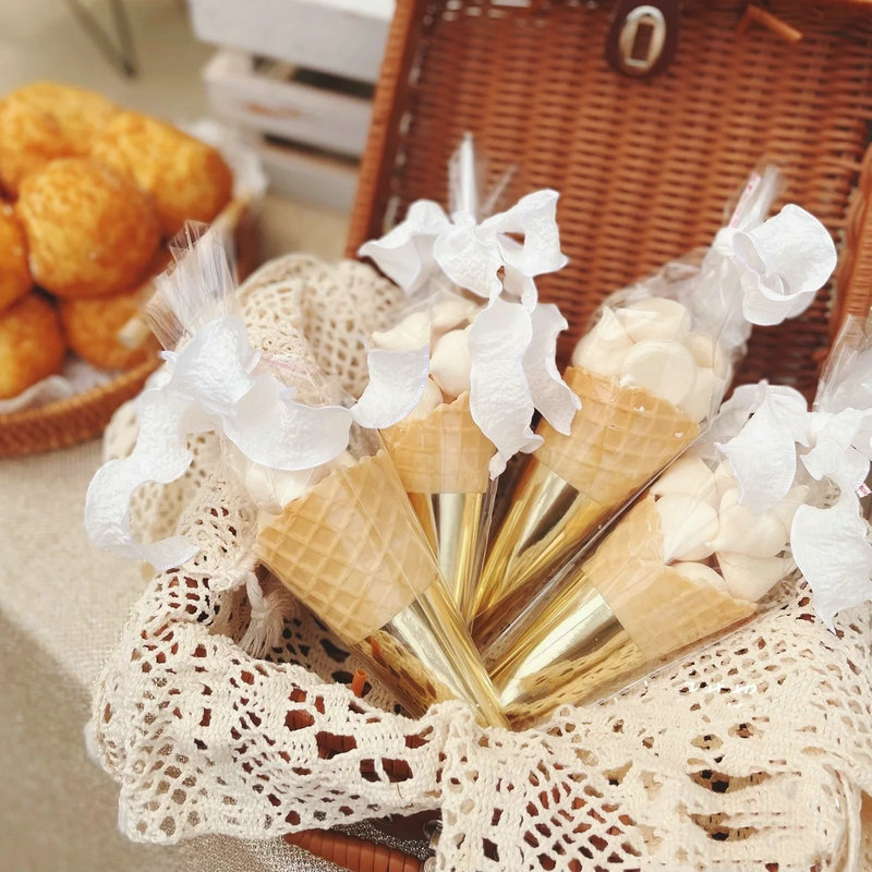 100pcs Ice Cream Waffle Cone Holder Cover Disposable DIY Cones Foil Paper Sleeve Cup for Wedding Birthday Party Supplies