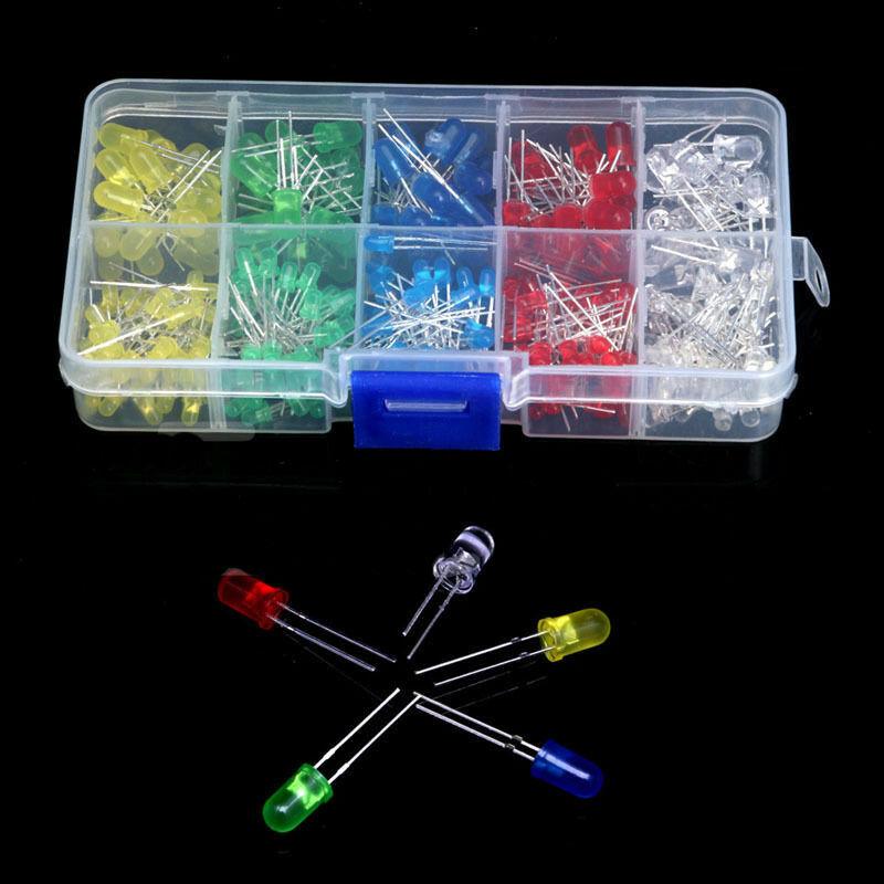 Diodos emisores de luz, componentes electrónicos de 5 colores, 3mm LED / 5mm LED de colores surtidos, caja de juego de diodos emisores de luz LED DIY