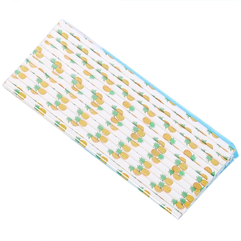 Ananas Patterned Paper Drinken Rietjes, Wegwerp Biologisch Afbreekbaar, 7.75 Inches, Pack Van 100