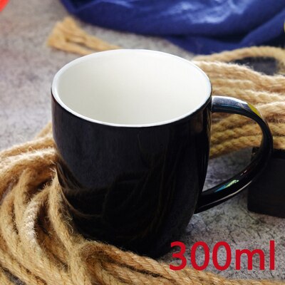 Tasse à café Cappuccino Macaron 240-300ml, en céramique, à bouche large, avec soucoupe, ensembles simples européens, épais et colorés: 300ml Single Black