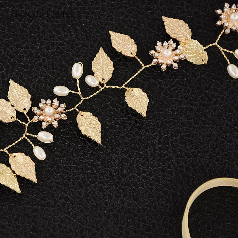 Gold Leaves Wedding Pearl Sash Belt Headdresses and Necklaces For Bride Women Banquet Dress Decoration Belts Party
