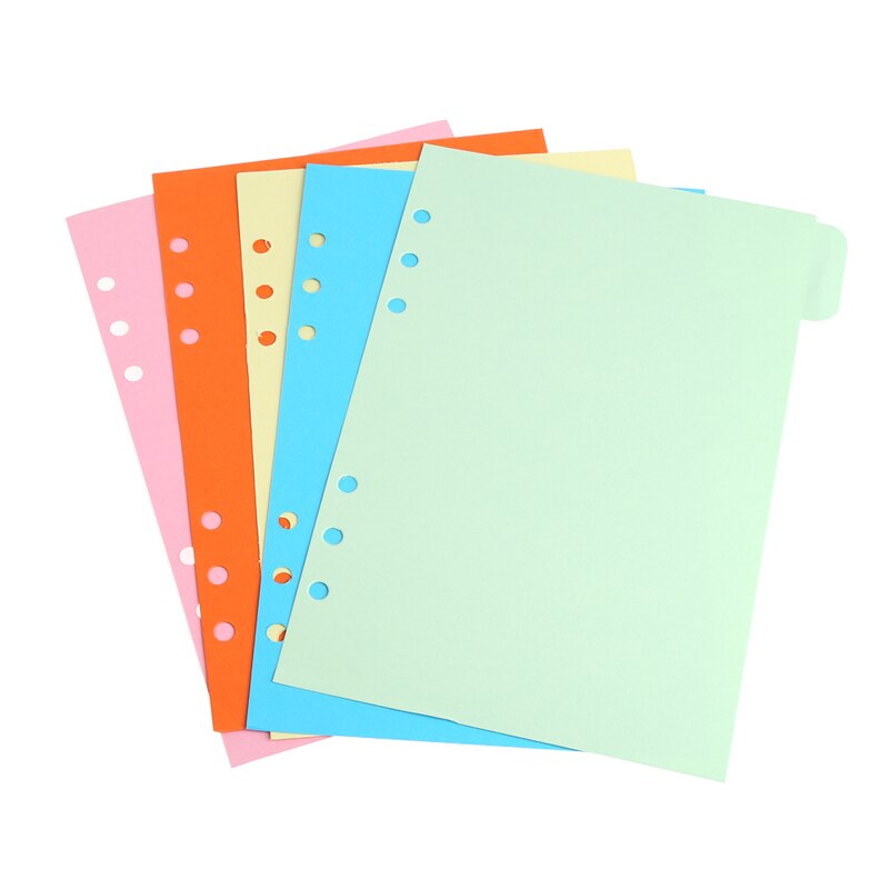 5 stk genopfyldning 6- huls blankt farverigt papir til  a5 a6 løvblade bindemiddelbøger