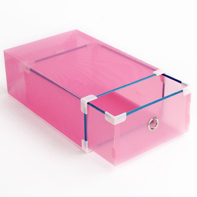 Plastic Shoes Boxes For Thicken Shoes Stackable Crate Wardrobe Storage Foldable Stackable Organizer Box: Pink