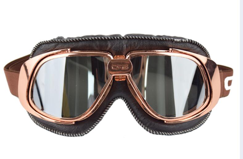 Mjmoto merk leren motorbril vintage gafas moto vintage helm steampunk koperen bril pilotenbrillen motorbrillen: Zilver