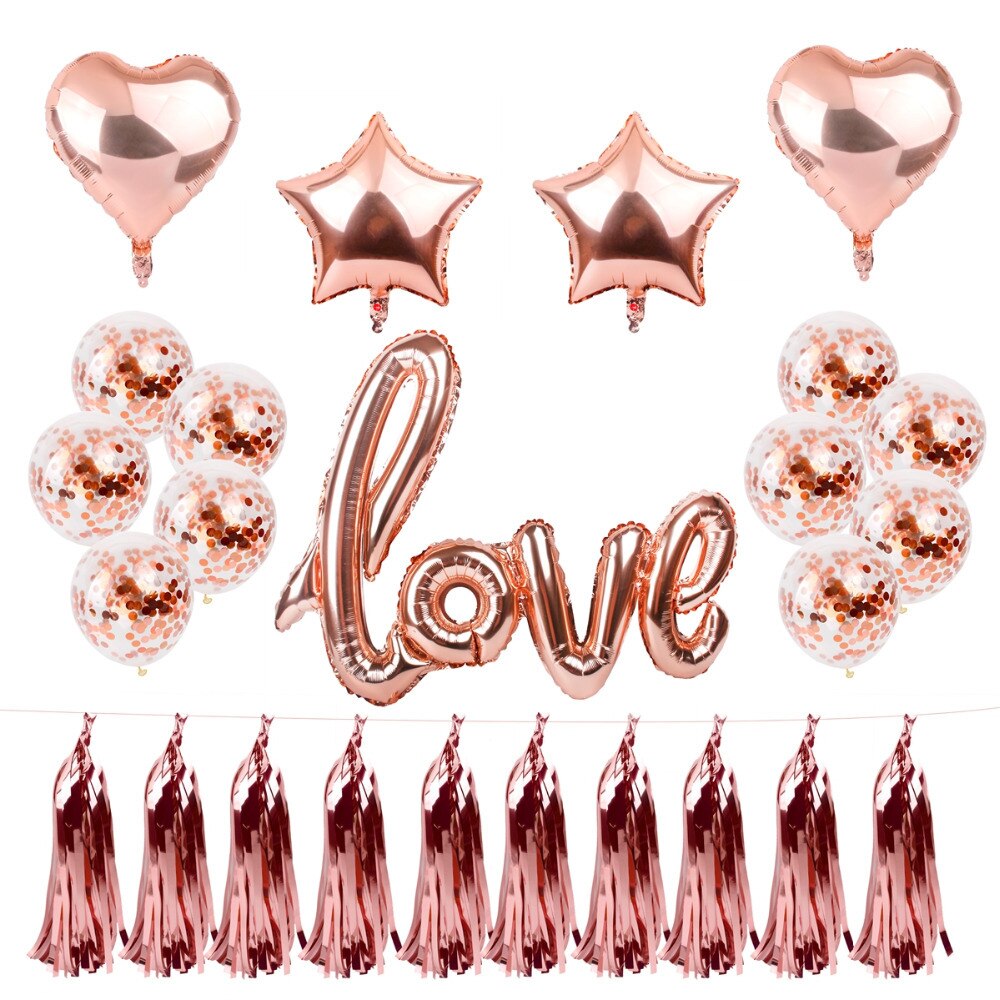 Rose Gold Heart Balloon Foil Champagne Balloon Rose Gold Balloon Set Birthday Decorations Wedding Party Balloon: 6