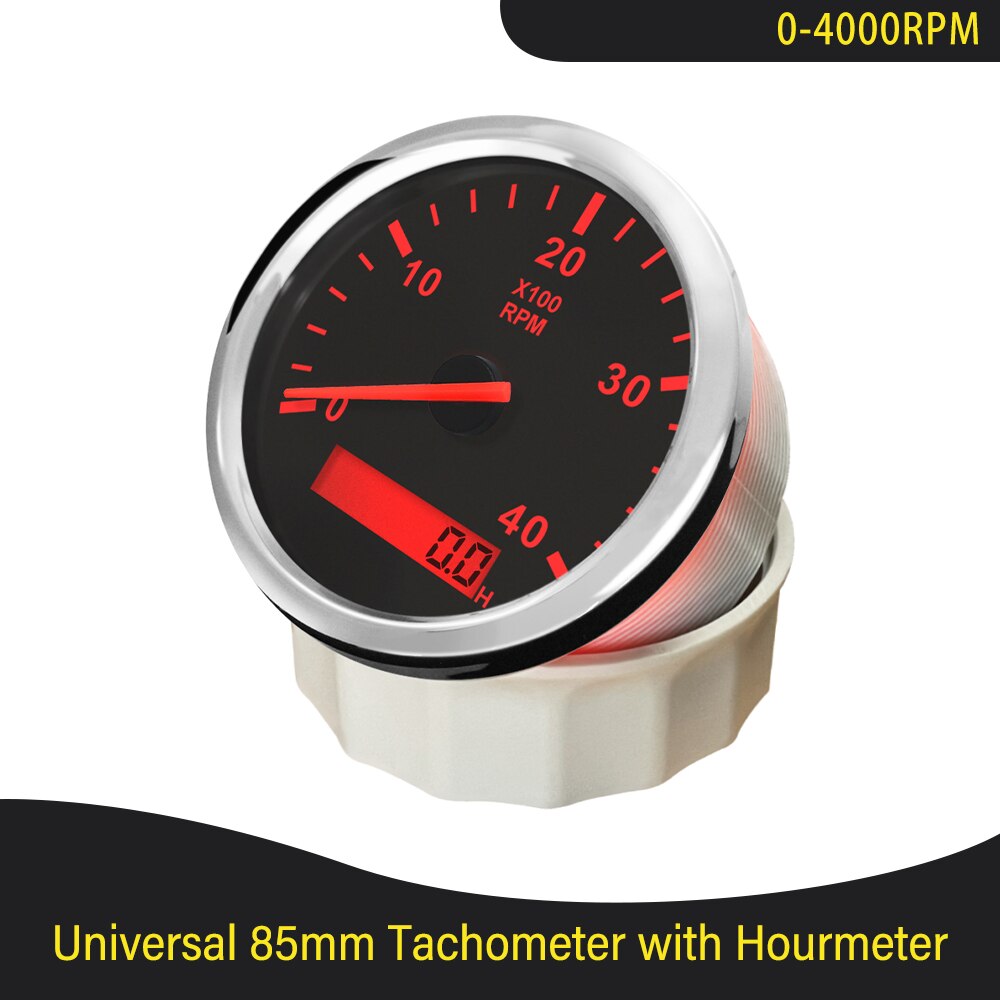 Universele 85Mm Auto Boot Tacho Sensor Marine Toerenteller Met Urenteller 3000 4000 6000 8000 Rpm Toerenteller 12V/24V Rode Backlight