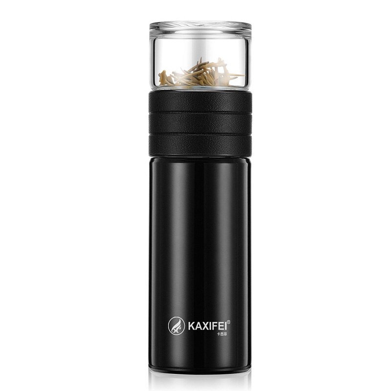 Glazen thee thermoskan vacuümbeker thermosflessen theemok beker thermos temperatuurweergave glazen fles thee-ei thermische beker mok: Zwart -400ml