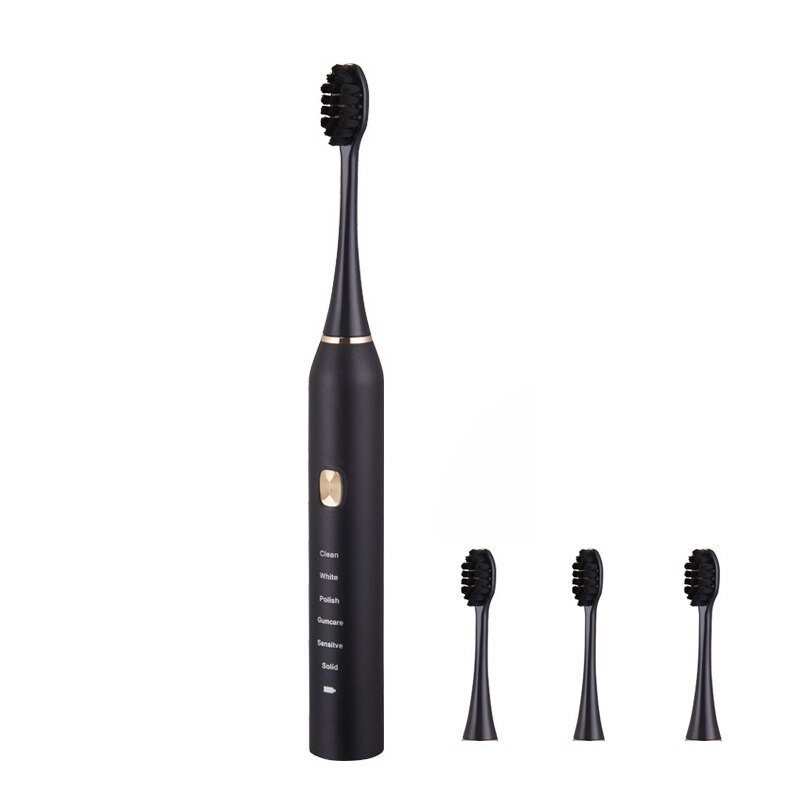 Electric Toothbrush Ultrasonic Sonic Rechargeable Tooth Brush Six-speed Mode Waterproof Whitening Teeth Brush Adult Timer Brush: black