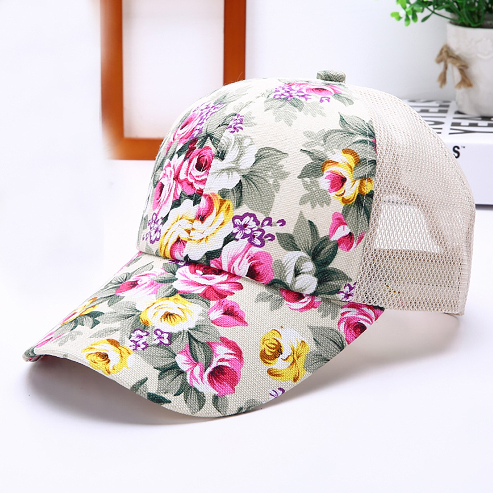 Floral Cap For Women Printing Mesh Breathable Baseball Caps Hat For Golf Fishing Mum Hats: White