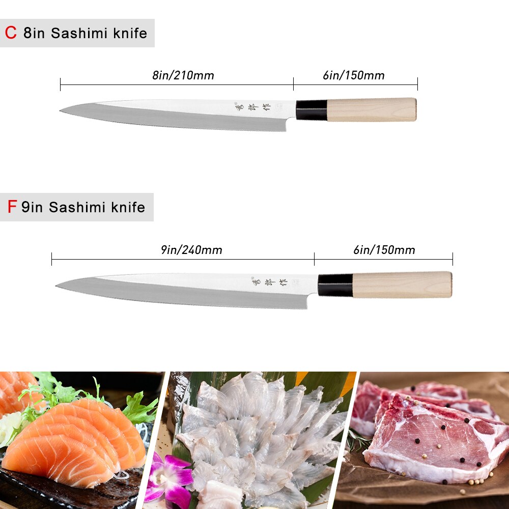 Japanese Sushi Knife High Carbon Steel Salmon Sashimi Chef Knife Multifunctional Slicing Kitchen Knives Cooking Tools нож: CF 2Pcs Set