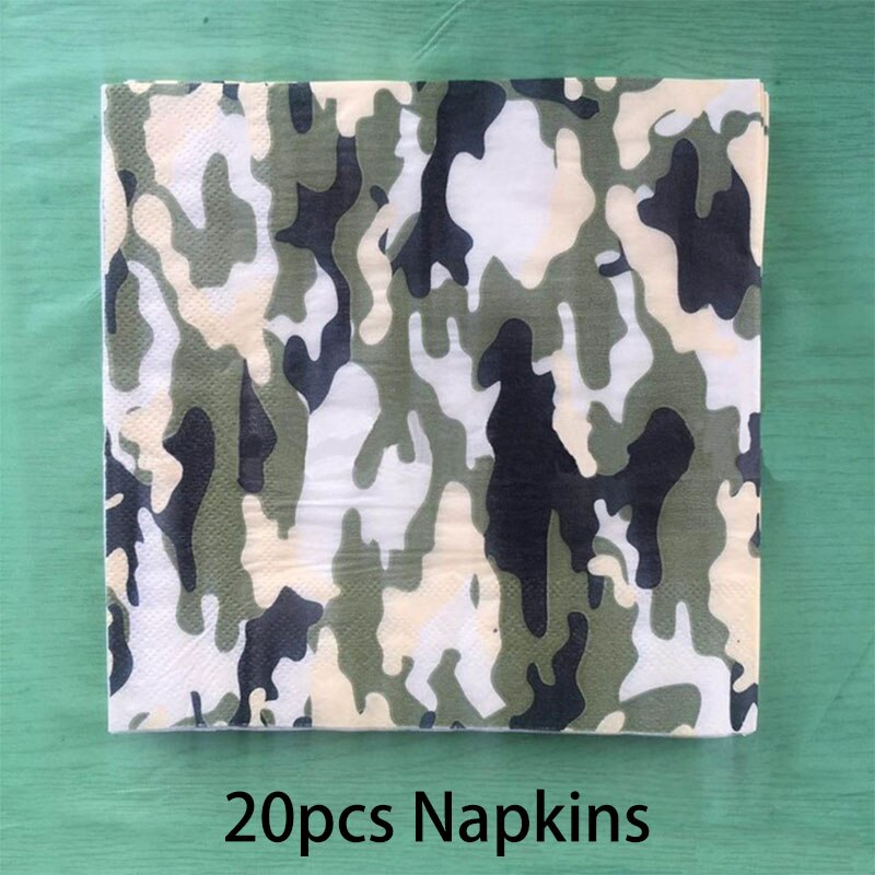 Army Green Camouflage Theme Party Disposable Paper Tableware Decorative Banners For Kids Birthday Party Decor