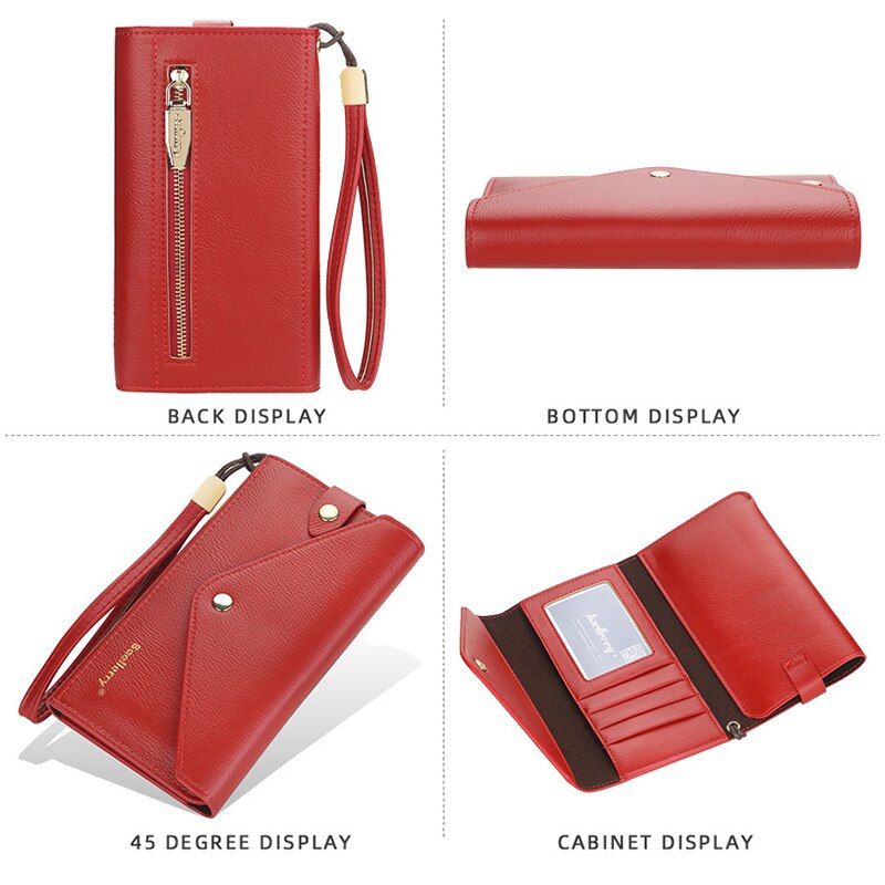 Baellerry Vrouwen Portemonnee Rode Lange Portemonnee Met Hasp Meisje Grote Capaciteit Portemonnees En Tassen Dames Clutch Portemonnee Met hand Strap