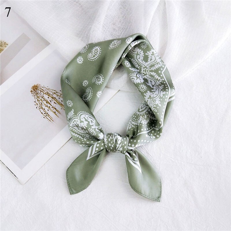 Foulard carré en soie imprimé pour femme, petit foulard de cou, bandeau pour cheveux, foulard, foulard, bandana, châle: 7