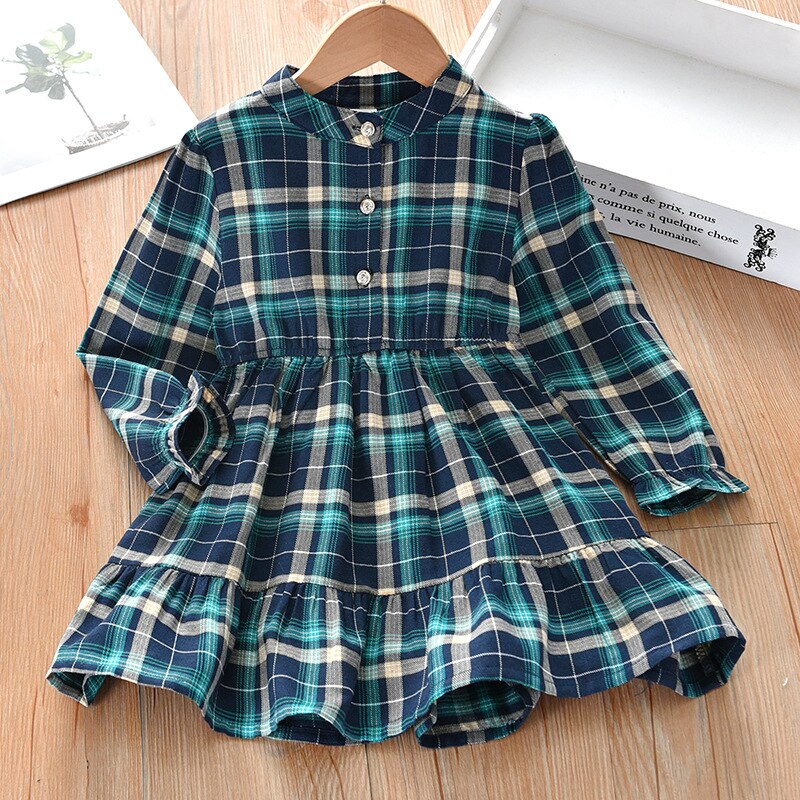 LZH Nouveaux Adolescents Filles Décontracté Robe de Princesse Pour Les Filles À Manches Longues Chemise À Carreaux Robe Enfants Robes pour Filles Automne Vêtements Pour Enfants: Dark green / 8